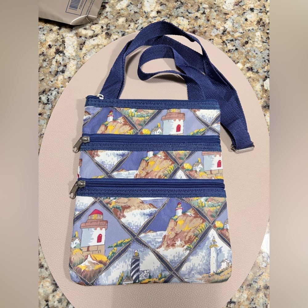 Navy Lighthouse Print Crossbody Bag - Women